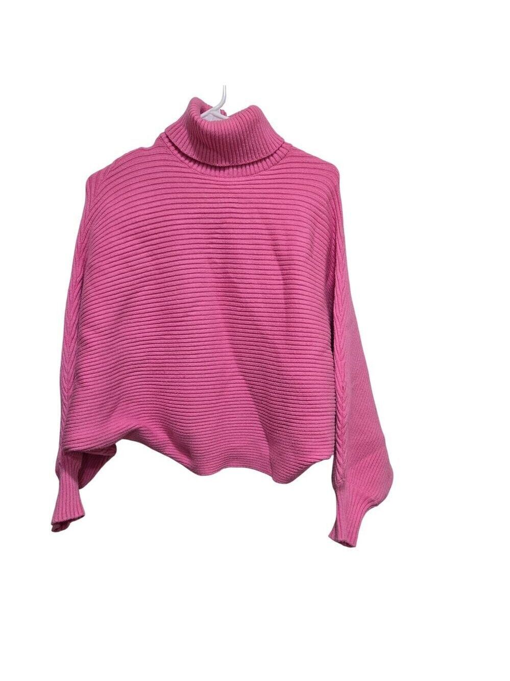 Zara Pink Ribbed Cropped Turtleneck Sweater XS
